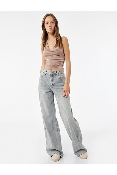 Koton Draped Degaje Collar Sleeveless Slim Fit Crop Blouse
