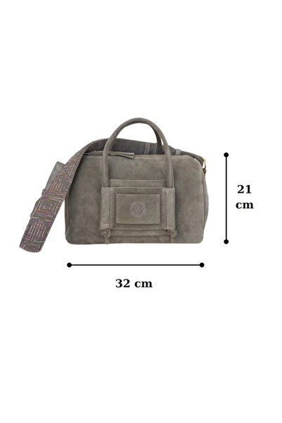 D'ylla Atelier Suede Leather Women's Shoulder Bag from Tethy Series - Stylish Design with Adjustable Strap - Taupe