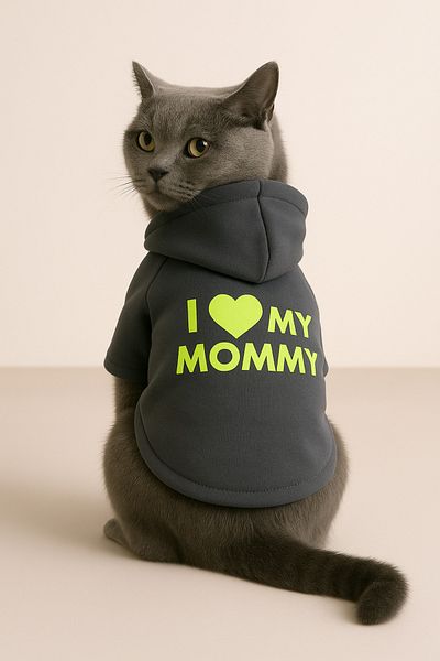 Monopetz Hooded Sweatshirt Dog And Cat Outfit Size L - Anthracite I Love Mommy