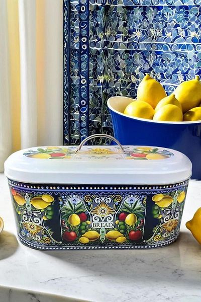 Arma House Gift Metal Medium Size Oval Bread Bowl and Bread Box Navy Blue No:9