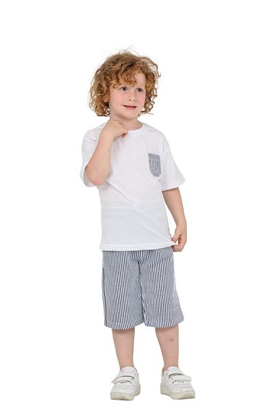 ERDEM KIDS Boys Basic T-Shirt Shorts Striped Capris Summer 2-Piece Set