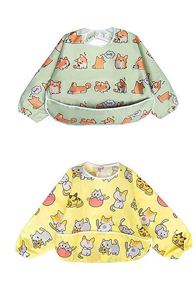 BEBİS Set of 2 Baby Food Bibs 0-2 Years |   Wearable Sleeves and Animal Pattern |   Waterproof