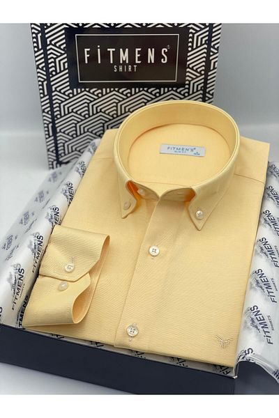 Fitmens Slim Fit Long Sleeve Cotton Gift Boxed Easy-Iron Men's Shirt Fs-002225 - Yellow