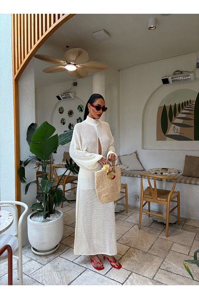 MAUN COLLECTION Openwork Knitwear Dress - Beige