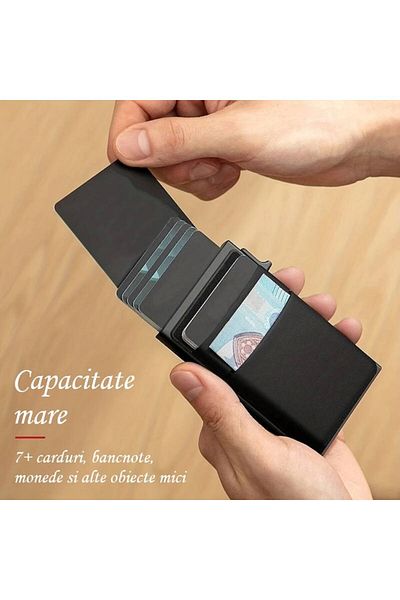 INNOVIO Portofel Pop-up pentru carduri INNOVIO® cu protectie RFID, Cardholder, Capacitate 7 carduri, Negru