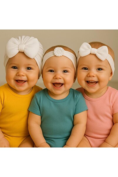 Pico Baby Baby Girl White Bow Bonnet Bandana Set of 3