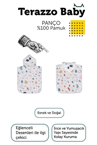 Hibboux Terazzo 100% Natural Cotton Muslin Baby Kids Poncho - Geometric Stone Patterned 1-3 Years