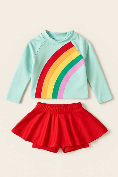 My Kids Wear Girl's Colorful 2-Piece Swimsuit with Skirt Detail
