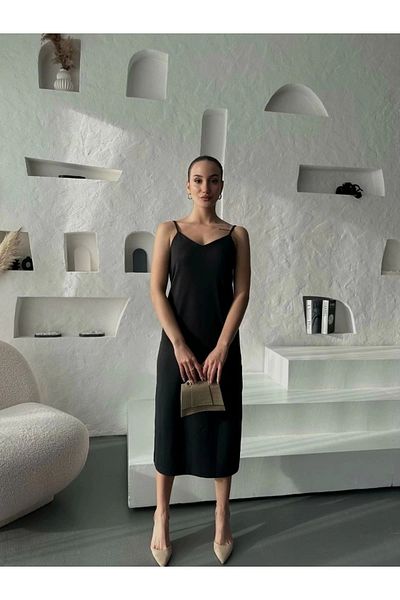 SB COLLECTIONN Rochie de damă neagră cu spatele decoltat cu fantă