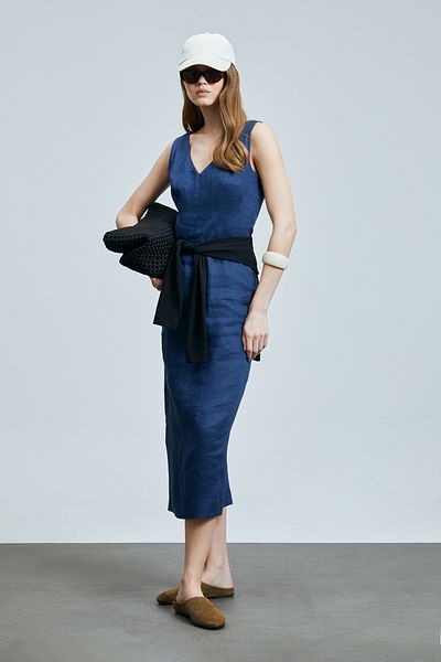 Lufian Honey Γυναικείο Αμάνικο Λινό Φόρεμα Navy Blue