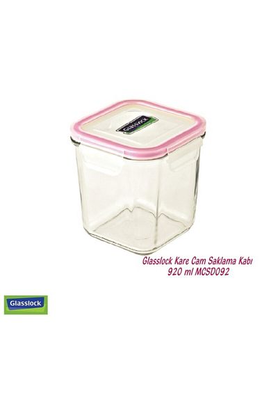 esdekor Glasslock Square Glass Storage Jar 920ml Pink Lid Locking Food Container - Microwave Safe