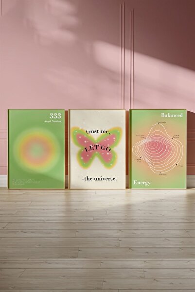 Buka Shops Angel Number Butterfly Balanced 3'lü Tablo Poster Seti Çerçevesiz