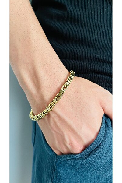 ZEYM سوار رجالي من الفولاذ بسلسلة بيزنطية ذهبية اللون