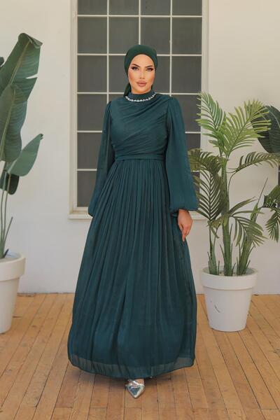 hakimoda فستان سهرة إيليي إشيلتي باللون الأخضر الزمردي للحفلات الإسلامية