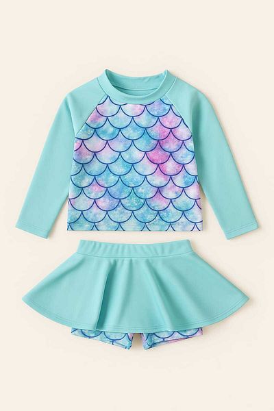 My Kids Wear Girl's Patterned Swimsuit with Skirt Detail