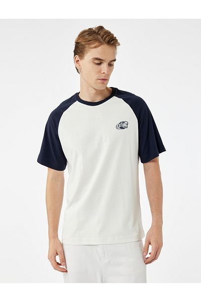 Koton Short Sleeve Crew Neck Color Contrast Cotton Oversize Printed T-Shirt