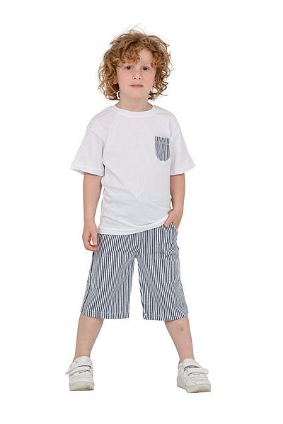 ERDEM KIDS Boys Basic T-Shirt Shorts Striped Capris Summer 2-Piece Set