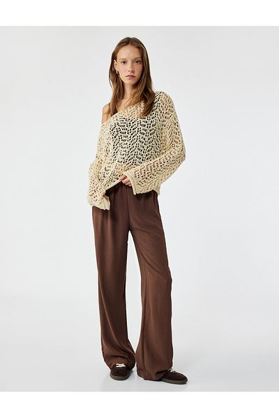 Koton Long Sleeve Crew Neck Knitwear Openwork Sweater