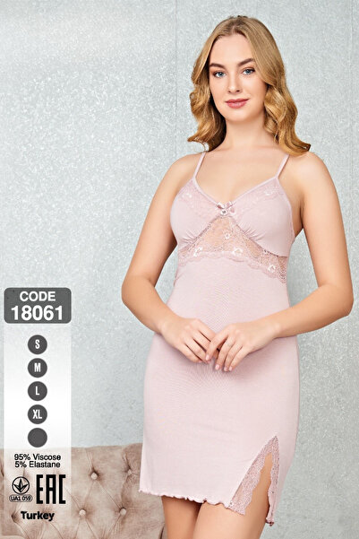 Cotpark Γυναικείο νυχτικό από ύφασμα βισκόζης Elastan με λουράκι σε σκόνη 18061