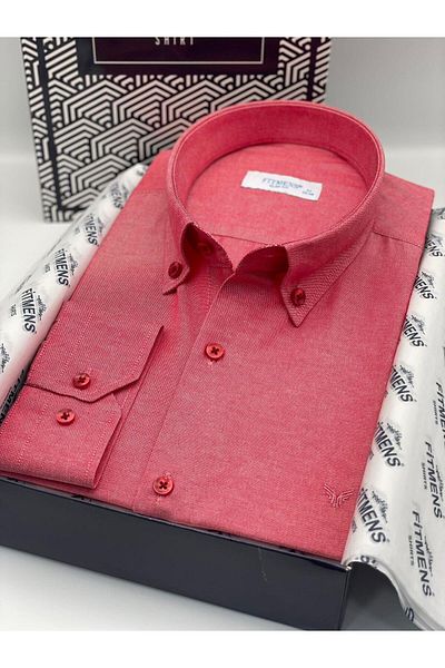Fitmens Slim Fit Long Sleeve Cotton Easy-To-Iron Men's Shirt with Gift Box Fs- 002225   - Red