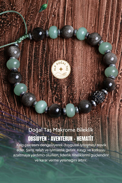 Alp Doğal Taş Orijinal Sertifikalı Obsidyen Aventurin Hematit Doğal Taş Makro...