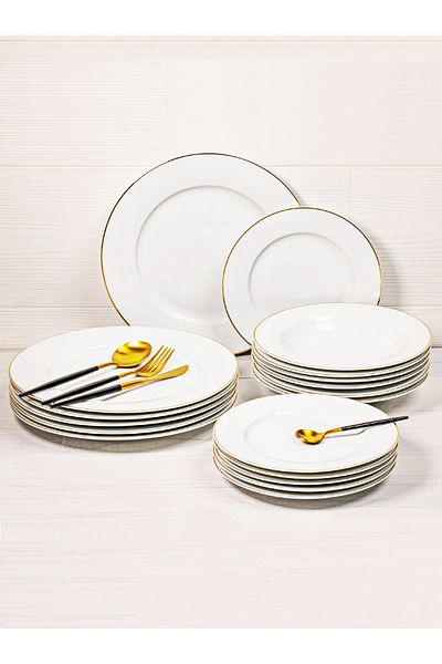 Tavola White / Gold Dinner Set Dining Set Of 18 Plates Farfurii Dishwasher Microwave Safe