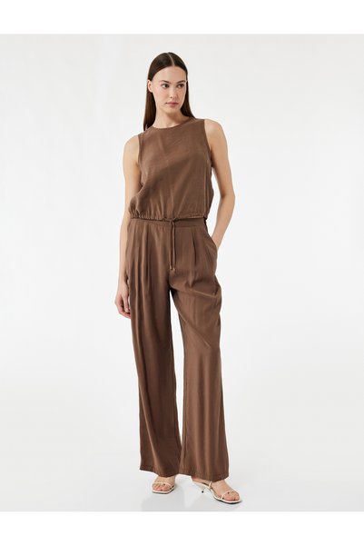 Koton Modal Fabric Pleat Detail High Waist Wide Leg Palazzo Pants