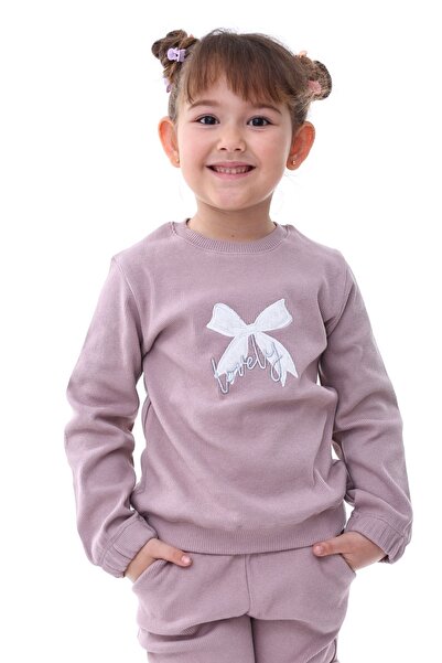 ZUZUNGA Camisole Bow Embroidered Cargo Pocket Detailed Girls' Set Mink 3-8 Years Old