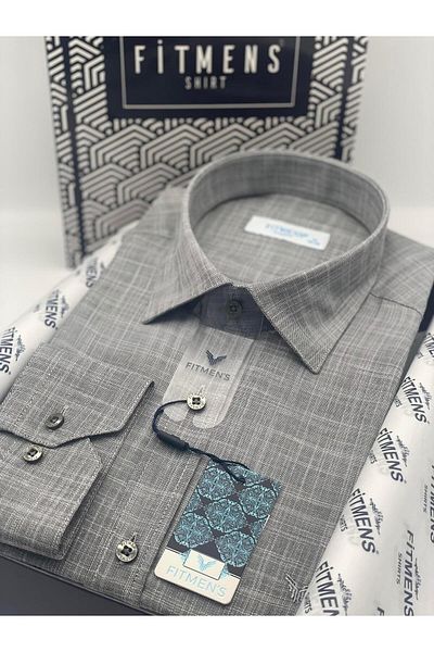Fitmens Classic Long Sleeve Linen Collar Bottom Button Men's Shirt with Gift Box Fs- 003686   - Black