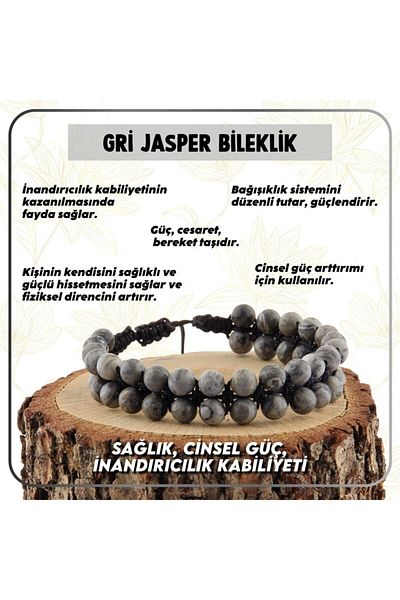 OSMANLI DEĞERLİ TAŞ Certified Gray Jasper Natural Stone Bracelet - 6 Mm