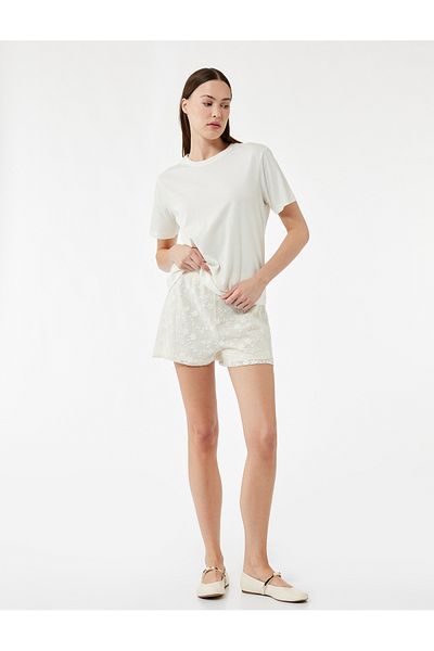 Koton Openwork Floral Lace Micro Shorts with Two Different Fabrics