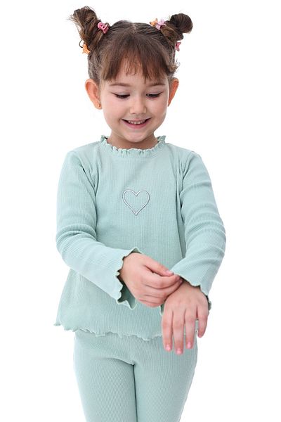 ZUZUNGA Water Green Girl's Set - Ruffled Embroidery Detail, 3-8 Years Old Camisole