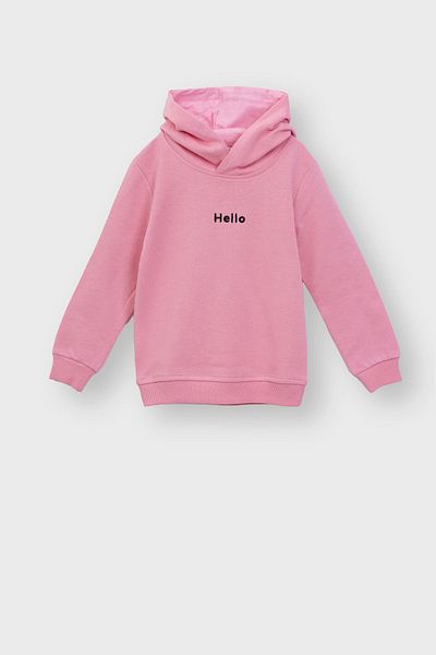 ZUZUNGA Σετ παιδικές φόρμες με κουκούλα Hello Embroidery Basic Pink