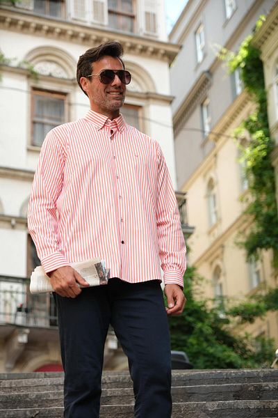 Fitmens Slim Fit Long Sleeve Lycra Striped Collar Buttoned Gift Boxed Men's Shirt Fs- 003669   - Orange