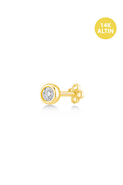 KURSHUNI Parıltı (3mm Simit), 14 Ayar Altın Kıkırdak Küpe/Piercing (TEK Satılır) Bar Uzunluğu:6,5 mm