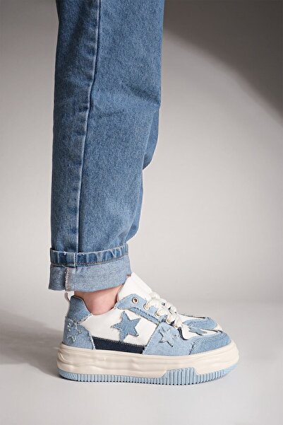 Marjin Women's Sneaker High Sole Sports Shoes Bilev Blue Denim
