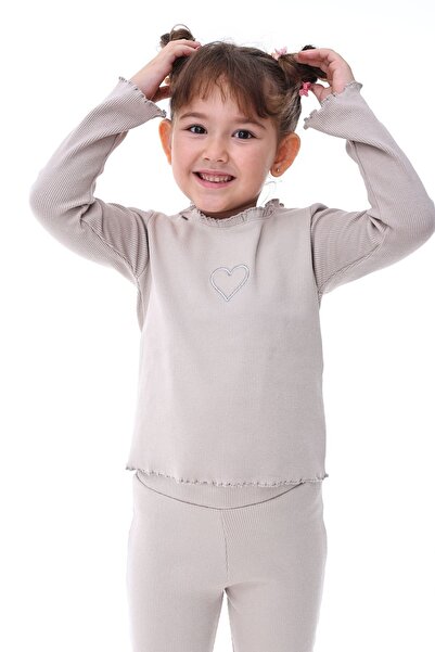 ZUZUNGA Beige Girls' Set with Ruffles and Embroidery Detail, 3-8 Years