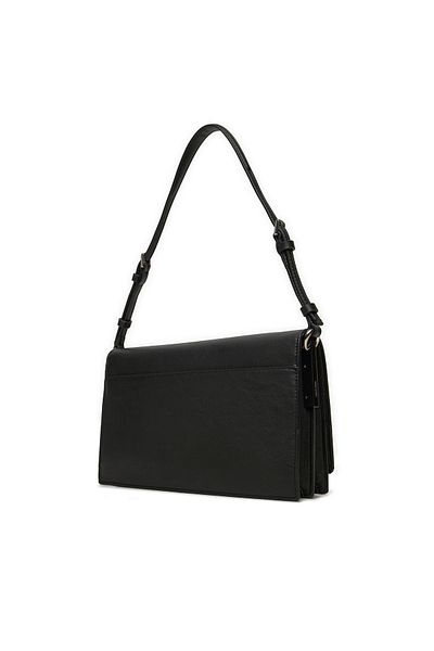 Calvin Klein CK Logo Geantă de umăr din piele neagră cu curea reglabilă - Închidere cu apăsare K60K 612807 -BEH