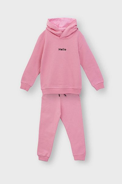 ZUZUNGA Σετ παιδικές φόρμες με κουκούλα Hello Embroidery Basic Pink