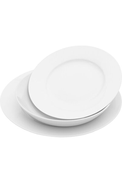 Tavola Set de cină din porțelan alb, set de 18 farfurii albe, Farfurii, potrivit pentru mașina de spălat vase, compatibil cu cuptorul cu microunde