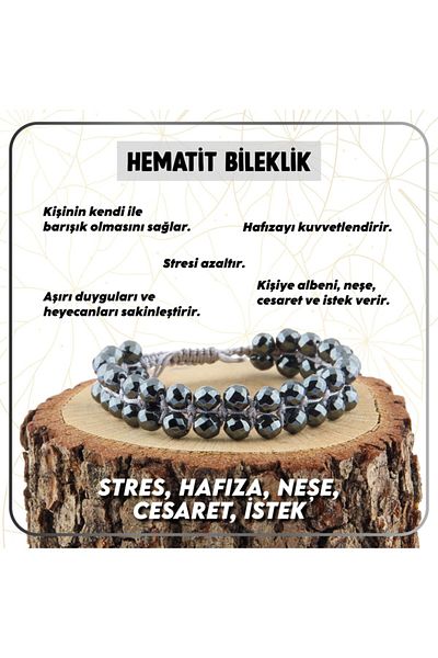 OSMANLI DEĞERLİ TAŞ Certified Hematite Natural Stone Bracelet - 6 Mm B654