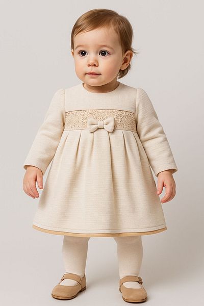 MixMax Bebe Girl's Dress with Ribbon Detail 100% Cotton