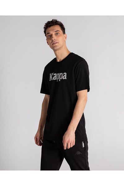 Kappa تي شيرت Hulme الأصلي للرجال باللون الأسود ذو المقاس العادي