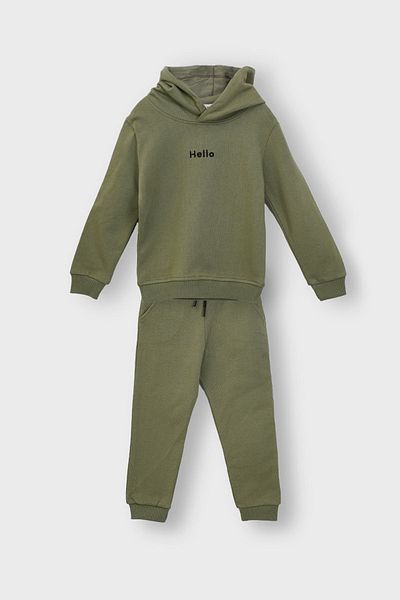 ZUZUNGA Σετ παιδικές φόρμες με κουκούλα Hello Embroidery Basic Pink