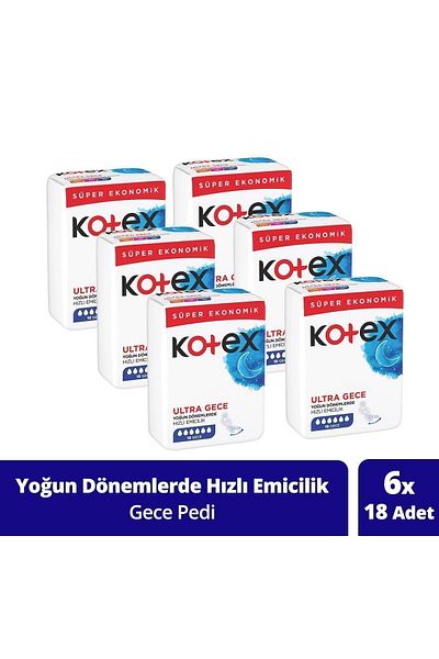 Kotex مجموعة ليلية Ultra Quadro مكونة من 16 قطعة مكونة من 6 قطع