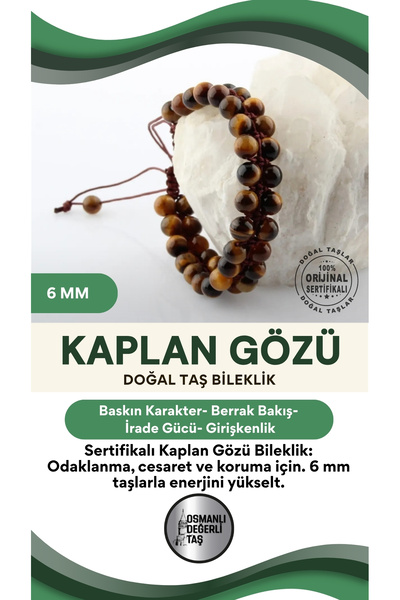 OSMANLI DEĞERLİ TAŞ Certified Tiger Eye Natural Stone Bracelet - 6 Mm