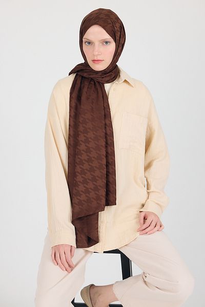 Rays Coffee Crow's Feet Patterned Jacquard Shawl 5686