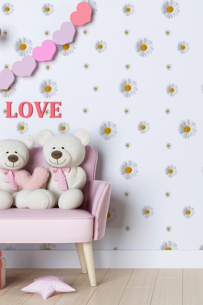 SDİGİTAL Beyaz Papatya Duvar Sticker Seti- Bebek Odası, Çocuk Odası, Kreş, An...