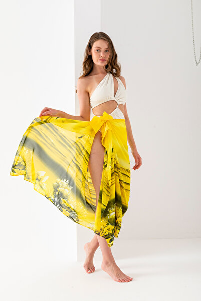 Wega Moda Aquarium Dolphin Pattern Chiffon Pareo, Digital Printing, Quick Dry Pareo, 200X100Cm, Beach Clothing, Pareo