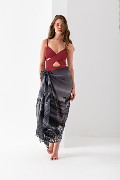 Wega Moda Aquarium Dolphin Pattern Chiffon Pareo, Digital Printing, Quick Dry Pareo, 200X100Cm, Beach Clothing, Pareo